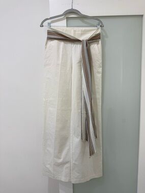 Cream Maxi Skirt with Striped Waist Tie